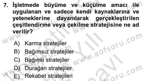 Stratejik Yönetim 2 Dersi 2024 - 2025 Yılı (Vize) Ara Sınav Soruları 7. Soru