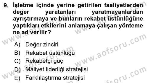 Stratejik Yönetim 2 Dersi 2024 - 2025 Yılı (Vize) Ara Sınav Soruları 9. Soru