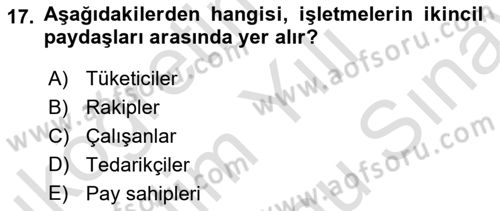 Stratejik Yönetim 2 Dersi 2024 - 2025 Yılı (Final) Dönem Sonu Sınav Soruları 17. Soru