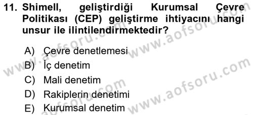Stratejik Yönetim 2 Dersi 2024 - 2025 Yılı Yaz Okulu Sınav Soruları 11. Soru