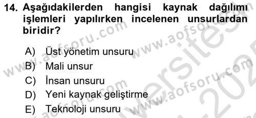 Stratejik Yönetim 2 Dersi 2024 - 2025 Yılı Yaz Okulu Sınav Soruları 14. Soru