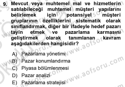 Stratejik Yönetim 2 Dersi 2024 - 2025 Yılı Yaz Okulu Sınav Soruları 9. Soru