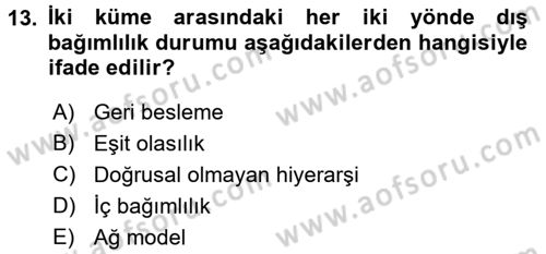 İşletmelerde Karar Verme Teknikleri Dersi 2018 - 2019 Yılı 3 Ders Sınavı 13. Soru