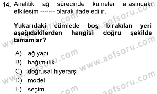 İşletmelerde Karar Verme Teknikleri Dersi 2018 - 2019 Yılı 3 Ders Sınavı 14. Soru