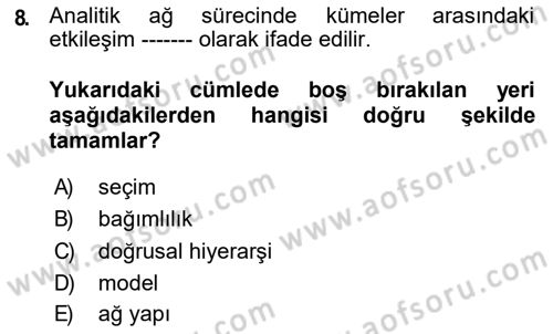 İşletmelerde Karar Verme Teknikleri Dersi 2018 - 2019 Yılı (Final) Dönem Sonu Sınav Soruları 8. Soru