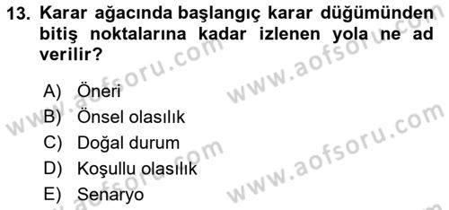 İşletmelerde Karar Verme Teknikleri Dersi 2021 - 2022 Yılı (Vize) Ara Sınav Soruları 13. Soru
