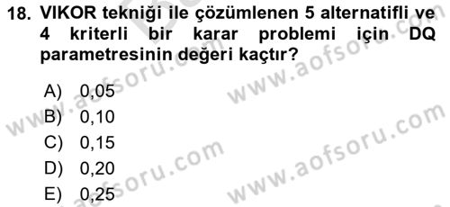 İşletmelerde Karar Verme Teknikleri Dersi 2021 - 2022 Yılı (Final) Dönem Sonu Sınav Soruları 18. Soru