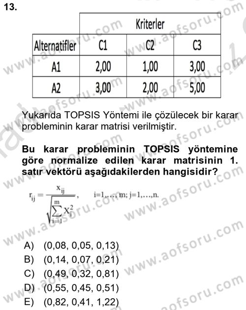 İşletmelerde Karar Verme Teknikleri Dersi 2021 - 2022 Yılı Yaz Okulu Sınav Soruları 13. Soru