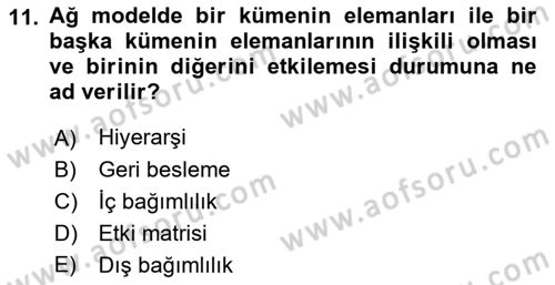 İşletmelerde Karar Verme Teknikleri Dersi 2022 - 2023 Yılı Yaz Okulu Sınav Soruları 11. Soru
