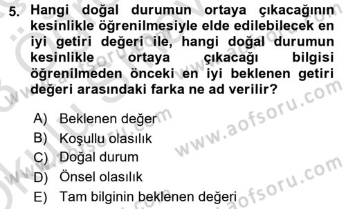 İşletmelerde Karar Verme Teknikleri Dersi 2022 - 2023 Yılı Yaz Okulu Sınav Soruları 5. Soru