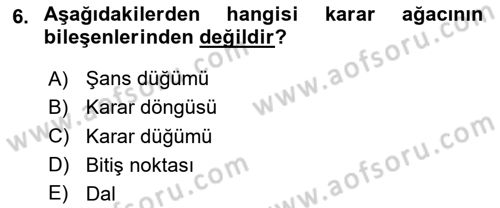 İşletmelerde Karar Verme Teknikleri Dersi 2023 - 2024 Yılı Yaz Okulu Sınav Soruları 6. Soru