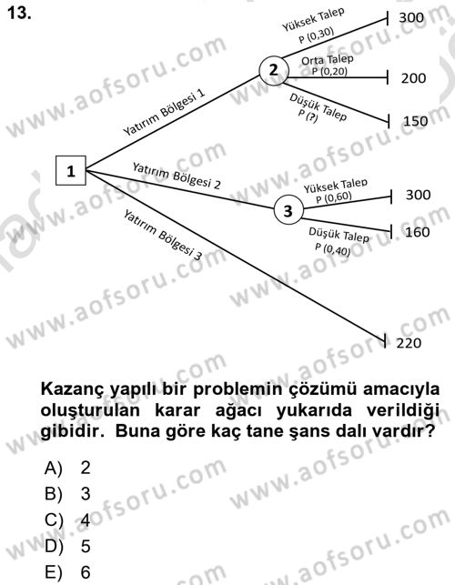 İşletmelerde Karar Verme Teknikleri Dersi 2024 - 2025 Yılı (Vize) Ara Sınav Soruları 13. Soru
