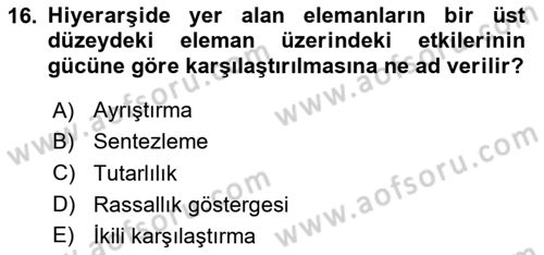 İşletmelerde Karar Verme Teknikleri Dersi 2024 - 2025 Yılı (Vize) Ara Sınav Soruları 16. Soru