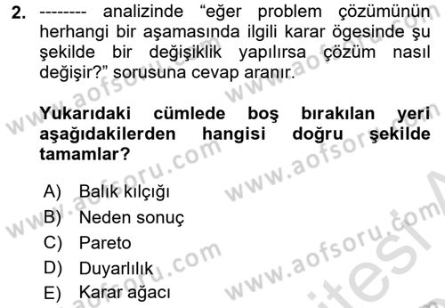 İşletmelerde Karar Verme Teknikleri Dersi Dönem Sonu Sınavı Deneme Sınav Soruları 2. Soru
