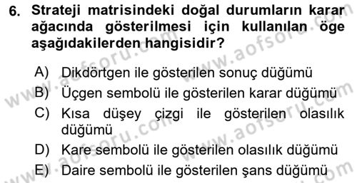 İşletmelerde Karar Verme Teknikleri Dersi 2024 - 2025 Yılı (Final) Dönem Sonu Sınav Soruları 6. Soru
