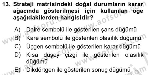 İşletmelerde Karar Verme Teknikleri Dersi 2025 - 2026 Yılı (Vize) Ara Sınav Soruları 13. Soru