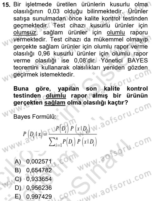İşletmelerde Karar Verme Teknikleri Dersi 2025 - 2026 Yılı (Vize) Ara Sınav Soruları 15. Soru