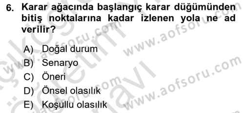 İşletmelerde Karar Verme Teknikleri Dersi 2025 - 2026 Yılı Yaz Okulu Sınav Soruları 6. Soru