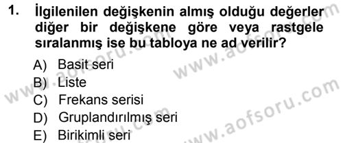 İstatistik 1 Dersi 2012 - 2013 Yılı (Vize) Ara Sınavı 1. Soru