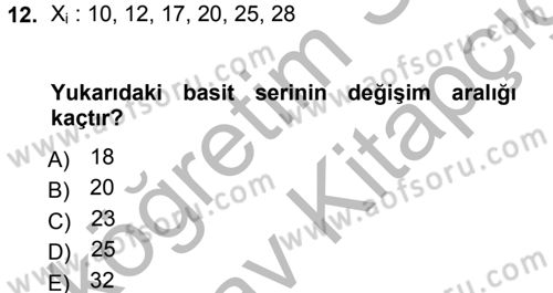 İstatistik 1 Dersi 2012 - 2013 Yılı (Vize) Ara Sınav Soruları 12. Soru
