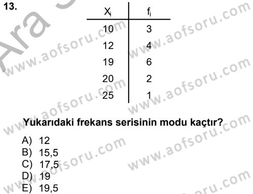 İstatistik 1 Dersi 2012 - 2013 Yılı (Vize) Ara Sınav Soruları 13. Soru