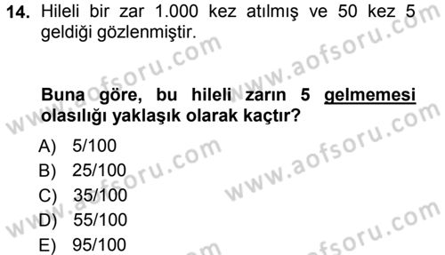 İstatistik 1 Dersi 2012 - 2013 Yılı (Vize) Ara Sınav Soruları 14. Soru