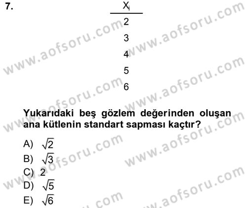 İstatistik 1 Dersi 2012 - 2013 Yılı (Vize) Ara Sınav Soruları 7. Soru