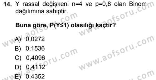 İstatistik 1 Dersi 2012 - 2013 Yılı (Final) Dönem Sonu Sınav Soruları 14. Soru