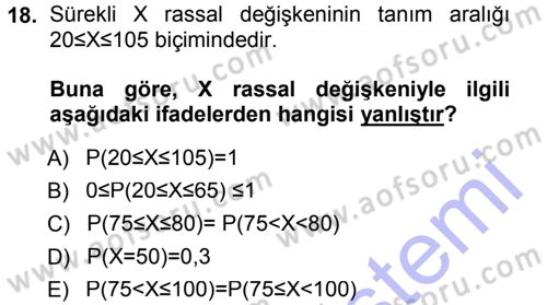 İstatistik 1 Dersi 2012 - 2013 Yılı (Final) Dönem Sonu Sınav Soruları 18. Soru
