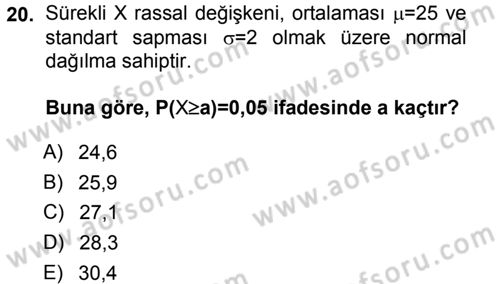 İstatistik 1 Dersi 2012 - 2013 Yılı (Final) Dönem Sonu Sınavı 20. Soru