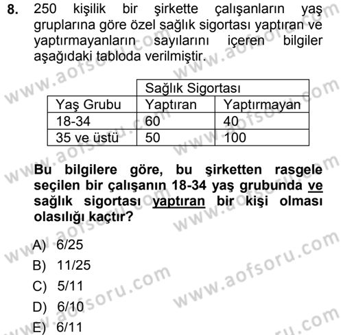 İstatistik 1 Dersi 2012 - 2013 Yılı (Final) Dönem Sonu Sınav Soruları 8. Soru