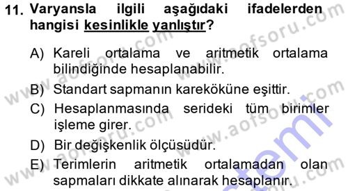 İstatistik 1 Dersi 2013 - 2014 Yılı (Vize) Ara Sınav Soruları 11. Soru