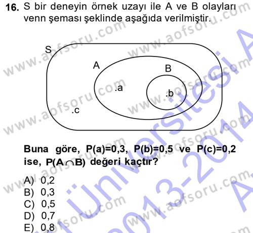 İstatistik 1 Dersi 2013 - 2014 Yılı (Vize) Ara Sınav Soruları 16. Soru
