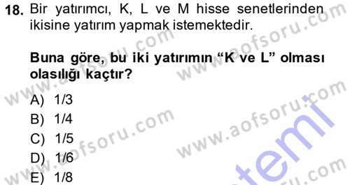 İstatistik 1 Dersi 2013 - 2014 Yılı (Vize) Ara Sınav Soruları 18. Soru
