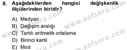 İstatistik 1 Dersi 2013 - 2014 Yılı (Vize) Ara Sınav Soruları 8. Soru