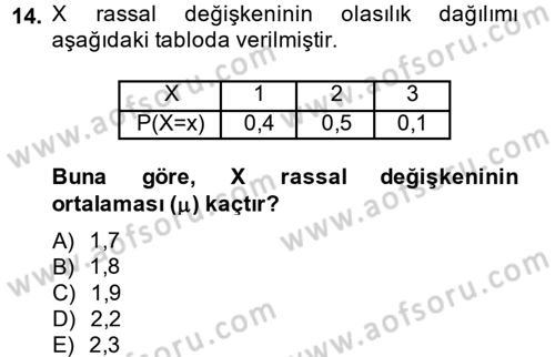 İstatistik 1 Dersi 2013 - 2014 Yılı (Final) Dönem Sonu Sınavı 14. Soru