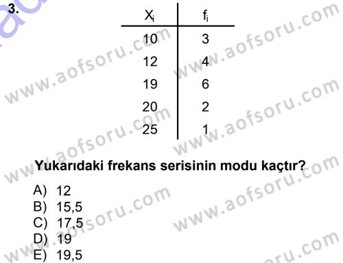 İstatistik 1 Dersi 2013 - 2014 Yılı (Final) Dönem Sonu Sınavı 3. Soru