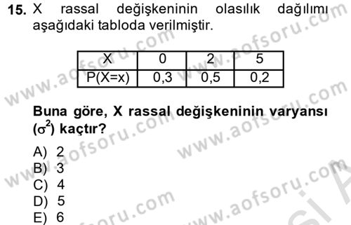 İstatistik 1 Dersi 2013 - 2014 Yılı Tek Ders Sınavı 15. Soru
