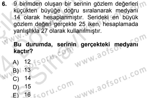 İstatistik 1 Dersi 2013 - 2014 Yılı Tek Ders Sınavı 6. Soru