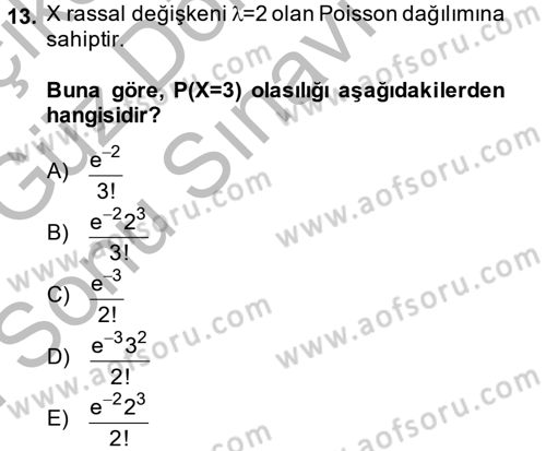 İstatistik 1 Dersi 2014 - 2015 Yılı (Final) Dönem Sonu Sınavı 13. Soru