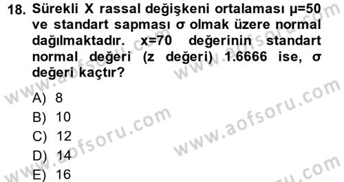 İstatistik 1 Dersi 2014 - 2015 Yılı (Final) Dönem Sonu Sınavı 18. Soru