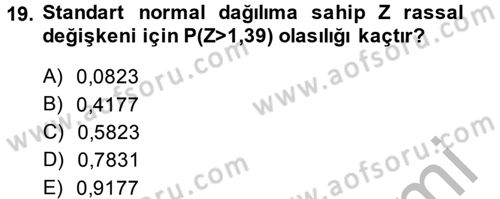 İstatistik 1 Dersi 2014 - 2015 Yılı (Final) Dönem Sonu Sınavı 19. Soru