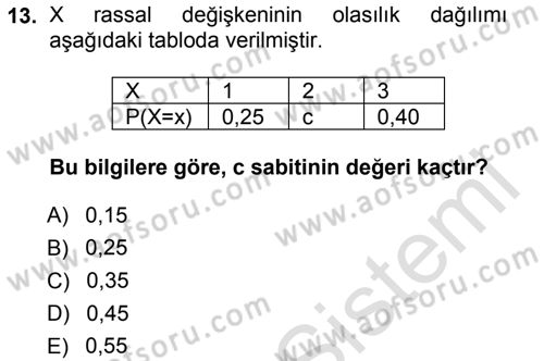 İstatistik 1 Dersi 2014 - 2015 Yılı Tek Ders Sınavı 13. Soru