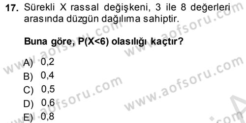 İstatistik 1 Dersi 2014 - 2015 Yılı Tek Ders Sınavı 17. Soru