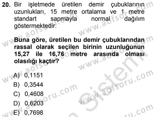 İstatistik 1 Dersi 2014 - 2015 Yılı Tek Ders Sınavı 20. Soru