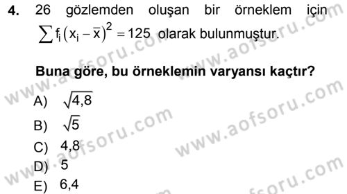 İstatistik 1 Dersi 2014 - 2015 Yılı Tek Ders Sınavı 4. Soru