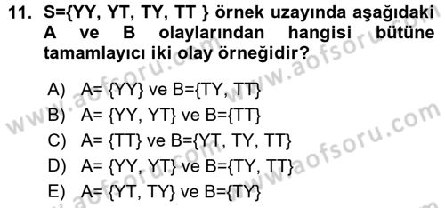 İstatistik 1 Dersi 2015 - 2016 Yılı (Vize) Ara Sınav Soruları 11. Soru
