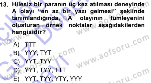 İstatistik 1 Dersi 2015 - 2016 Yılı (Vize) Ara Sınav Soruları 13. Soru