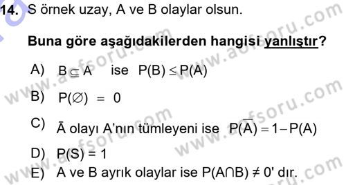 İstatistik 1 Dersi 2015 - 2016 Yılı (Vize) Ara Sınavı 14. Soru