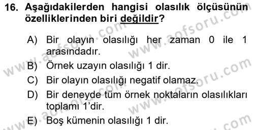 İstatistik 1 Dersi 2015 - 2016 Yılı (Vize) Ara Sınav Soruları 16. Soru